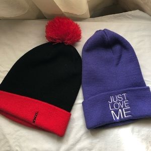 Pair of knit caps.